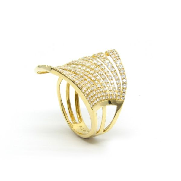 Yellow Gold Diamond Fan Ring, 2.18cts Arezzo Jewelers Elmwood Park, IL