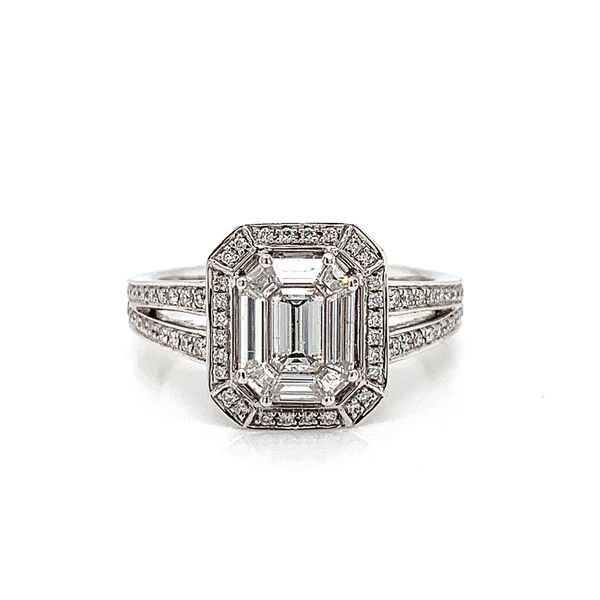 18k White Gold Emerald Cluster Diamond Ring Arezzo Jewelers Elmwood Park, IL