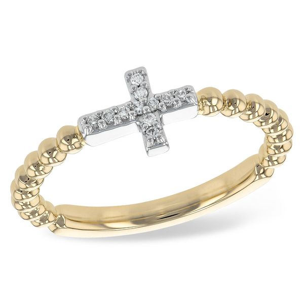 14k Yellow Gold Beaded Diamond Cross Ring Arezzo Jewelers Elmwood Park, IL