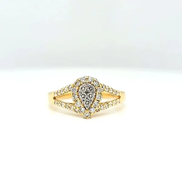 18k Yellow Gold Pear Halo Cluster Diamond Ring Arezzo Jewelers Elmwood Park, IL