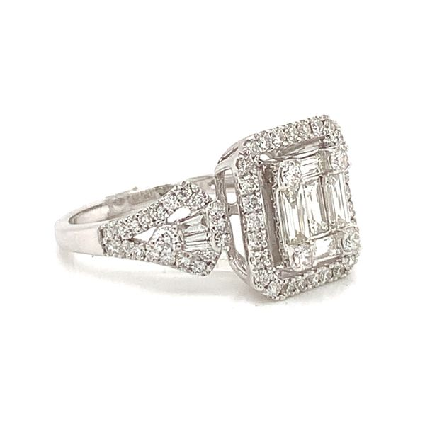 18k White Gold Round and Baguette Diamond Ring Image 2 Arezzo Jewelers Elmwood Park, IL