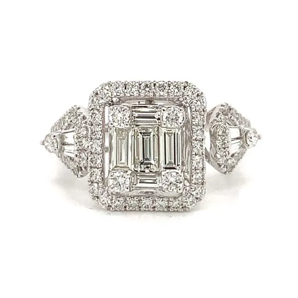 18k White Gold Round and Baguette Diamond Ring Arezzo Jewelers Elmwood Park, IL