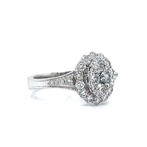 18k White Gold Art Deco Oval Halo Diamond Ring Image 2 Arezzo Jewelers Elmwood, IL