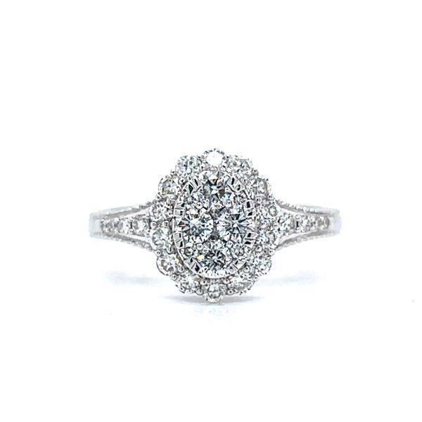 18k White Gold Art Deco Oval Halo Diamond Ring Arezzo Jewelers Elmwood Park, IL
