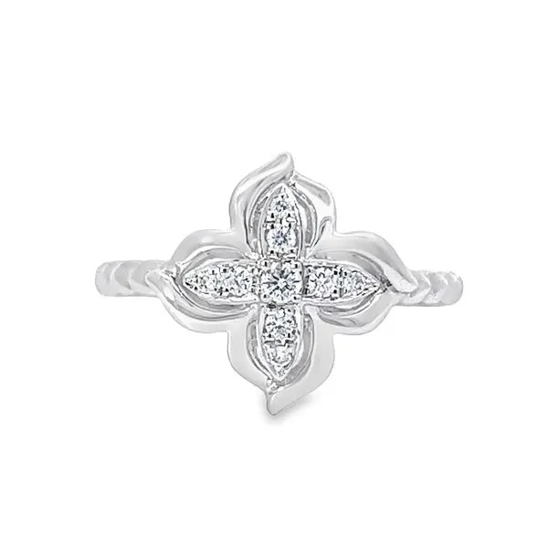 14K White Gold Clover Design Fashion Ring with Diamonds Arezzo Jewelers Elmwood Park, IL
