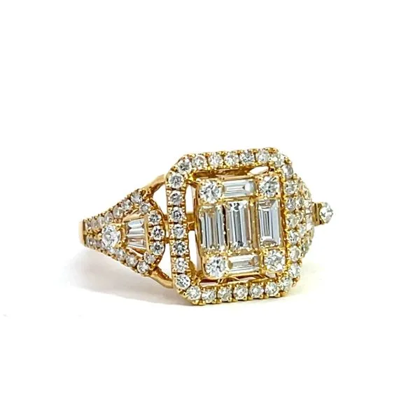 18k Yellow Gold Emerald Halo Diamond Ring Arezzo Jewelers Elmwood Park, IL