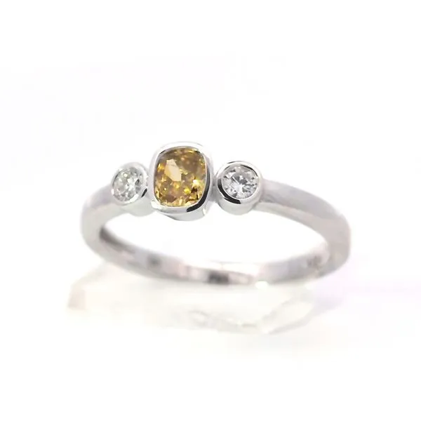 18K White Gold Fancy Yellow Diamond Three-Stone Ring Image 2 Arezzo Jewelers Elmwood Park, IL