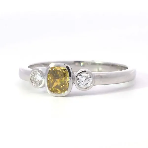 18K White Gold Fancy Yellow Diamond Three-Stone Ring Arezzo Jewelers Elmwood Park, IL