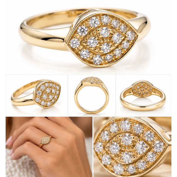 18K Yellow Gold Natural Pavé Diamond Leaf Ring by Savoia – 0.18 ctw Image 5 Arezzo Jewelers Elmwood Park, IL