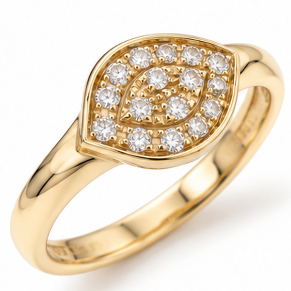 18K Yellow Gold Natural Pavé Diamond Leaf Ring by Savoia – 0.18 ctw Arezzo Jewelers Elmwood Park, IL