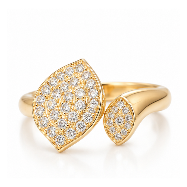 18K Yellow Gold Natural Diamond Pavé Bypass Leaf Ring | Savoia Italy Image 2 Arezzo Jewelers Elmwood Park, IL