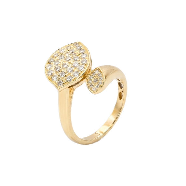 18K Yellow Gold Natural Diamond Pavé Bypass Leaf Ring | Savoia Italy Arezzo Jewelers Elmwood Park, IL
