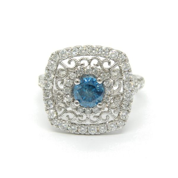 18k White Gold Art Deco Ring with Blue Diamond Arezzo Jewelers Elmwood Park, IL