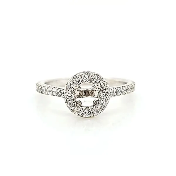 14k White Gold Classic Diamond Halo Engagement Ring Mounting Arezzo Jewelers Elmwood Park, IL