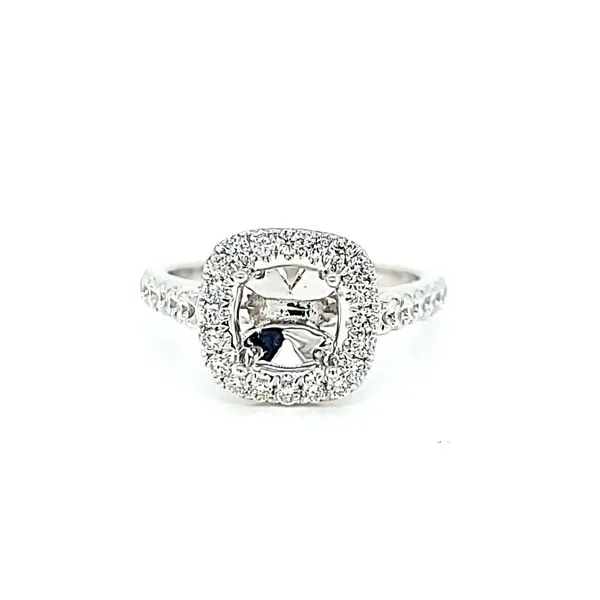 14k White Gold Halo Diamond Engagement Ring Mounting Arezzo Jewelers Elmwood Park, IL