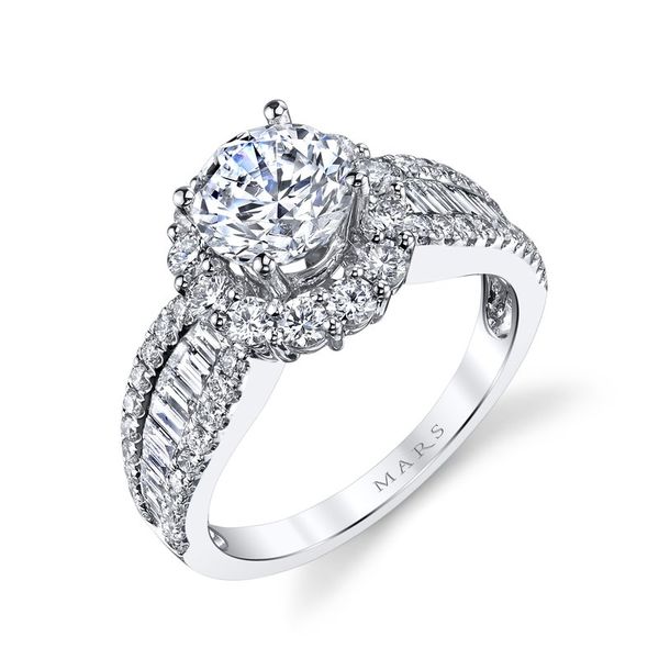 Halo Baguette and Round Diamond Engagement Ring Image 3 Arezzo Jewelers Elmwood Park, IL
