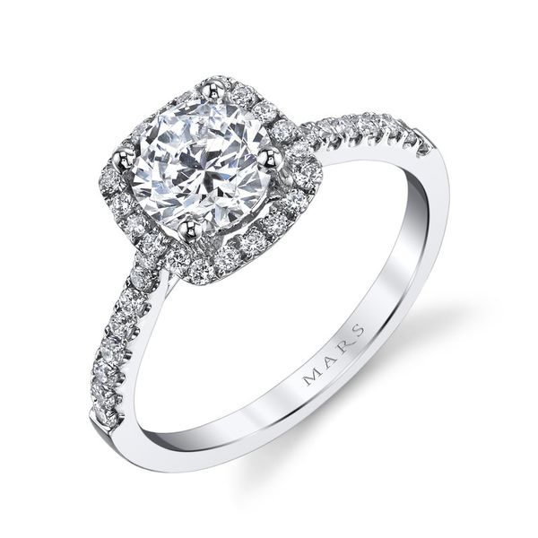 14k White Gold Cushion Halo Engagement Ring Mounting Arezzo Jewelers Elmwood Park, IL