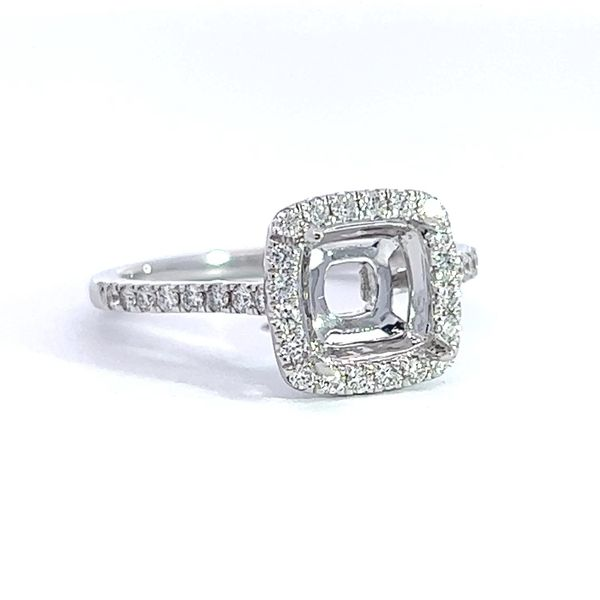 14k White Gold Cushion Halo Engagement Ring Mounting Arezzo Jewelers Elmwood Park, IL