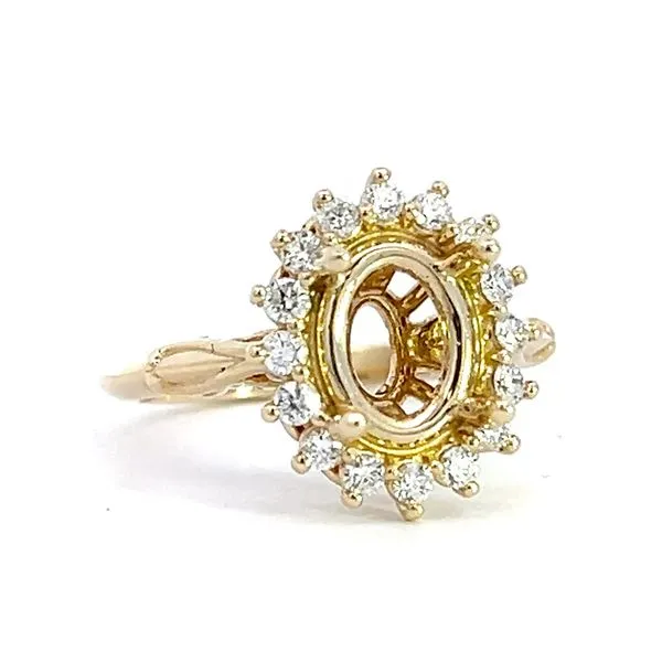 14 Karat Yellow Gold Vintage Style Halo Engagement Ring Mounting Arezzo Jewelers Elmwood Park, IL
