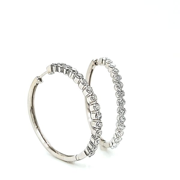 14k White Gold Large In & Out Diamond Hoop Earrings, 2.07cts Image 2 Arezzo Jewelers Elmwood Park, IL