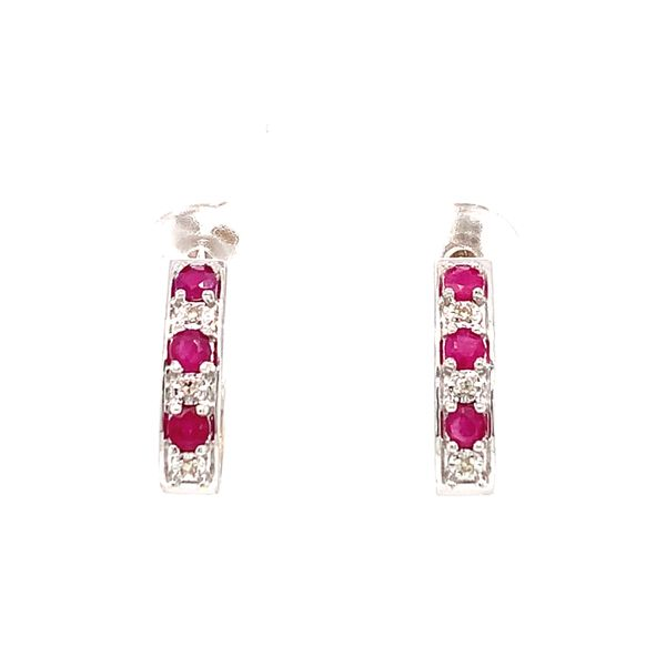 14k White Gold Ruby and Diamond Earrings Image 2 Arezzo Jewelers Elmwood Park, IL