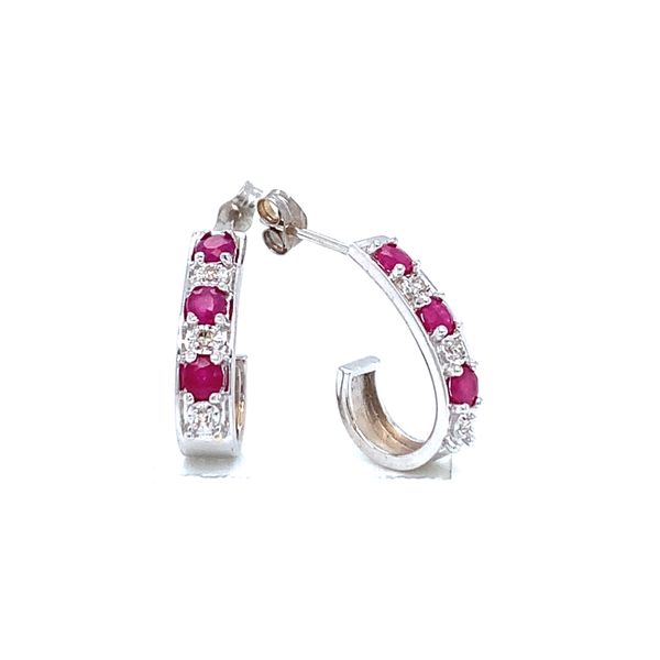 14k White Gold Ruby and Diamond Earrings Arezzo Jewelers Elmwood Park, IL