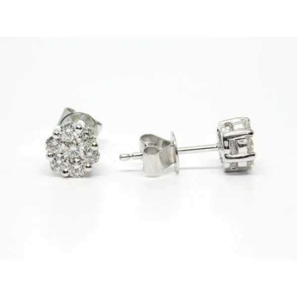 14k White Gold Floral Diamond Stud Earrings Image 2 Arezzo Jewelers Elmwood Park, IL