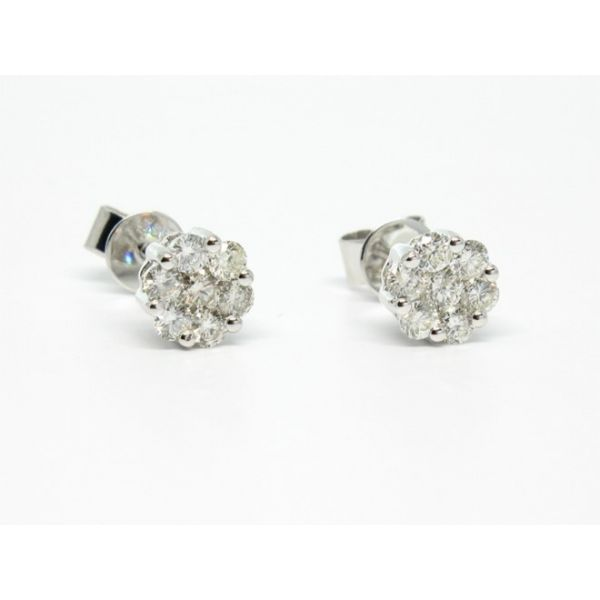 14k White Gold Floral Diamond Stud Earrings Arezzo Jewelers Elmwood Park, IL