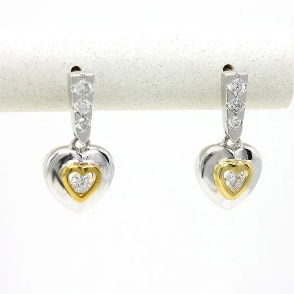 14K Two Tone Gold Diamond Heart Earrings Arezzo Jewelers Elmwood Park, IL