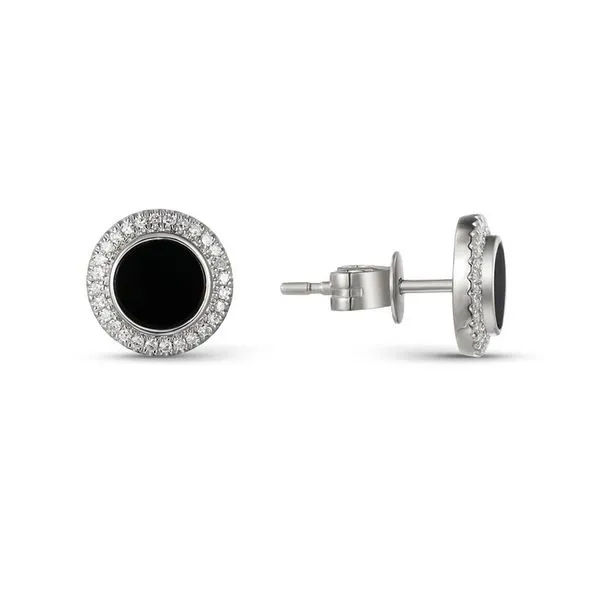 White Gold Black Onyx and Diamond Halo Earrings Arezzo Jewelers Elmwood Park, IL