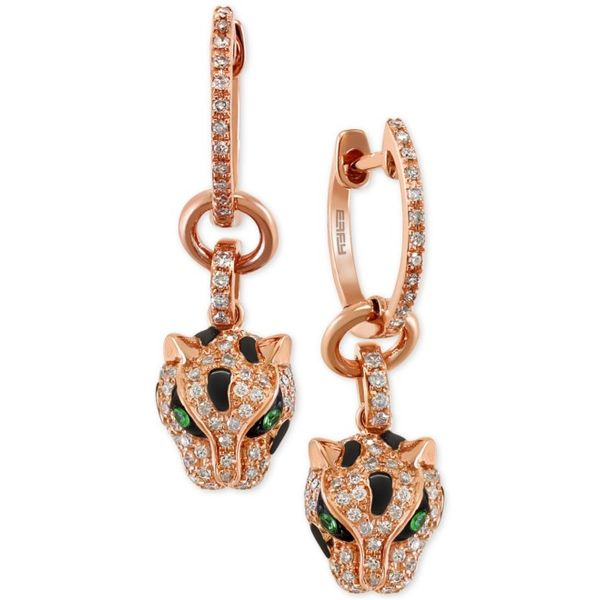 Signature by EFFY Diamond and Tsavorite Accent Panther Earrings in 14k Rose Gold Arezzo Jewelers Elmwood Park, IL