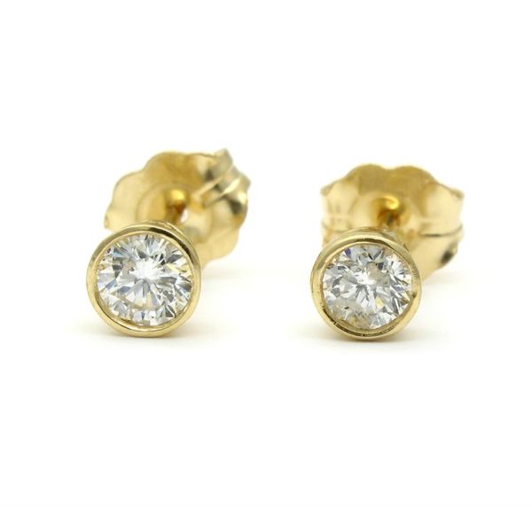 Yellow Gold Bezel Set Diamond Stud Earrings, .40cts Arezzo Jewelers Elmwood Park, IL