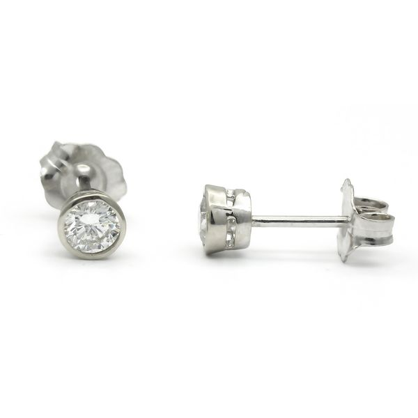 White Gold Bezel Set Diamond Stud Earrings, .42cts Image 2 Arezzo Jewelers Elmwood Park, IL