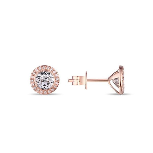 14k Rose Gold Diamond and White Tanzanite Halo Earrings Arezzo Jewelers Elmwood Park, IL