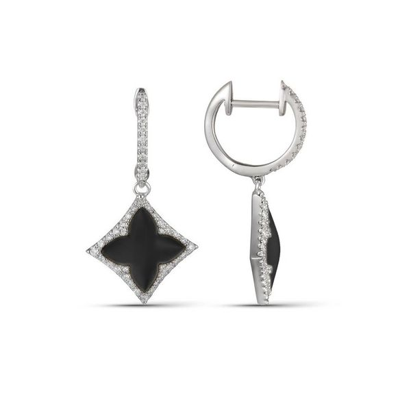 14k White Gold Dangle Star Onyx & Diamond Earrings Arezzo Jewelers Elmwood Park, IL