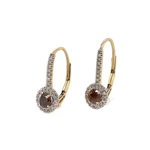 Red Diamond Leverback Earrings, 10k Yellow Gold Image 2 Arezzo Jewelers Elmwood Park, IL