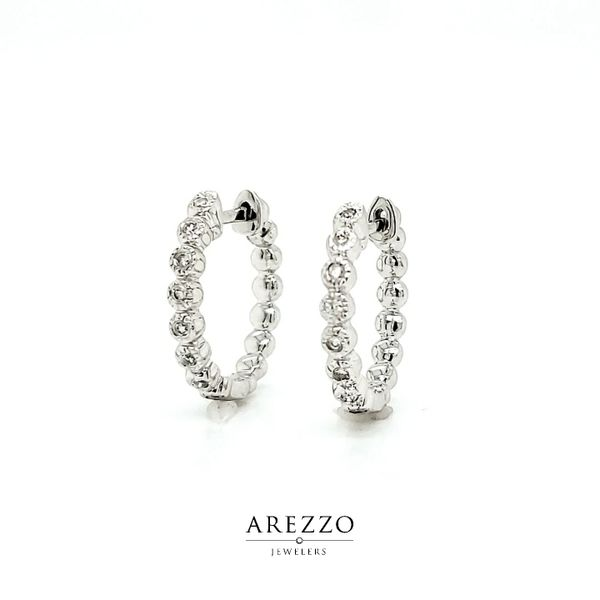 14k White Gold 15mm Diamond Hoop Earrings Image 2 Arezzo Jewelers Elmwood Park, IL