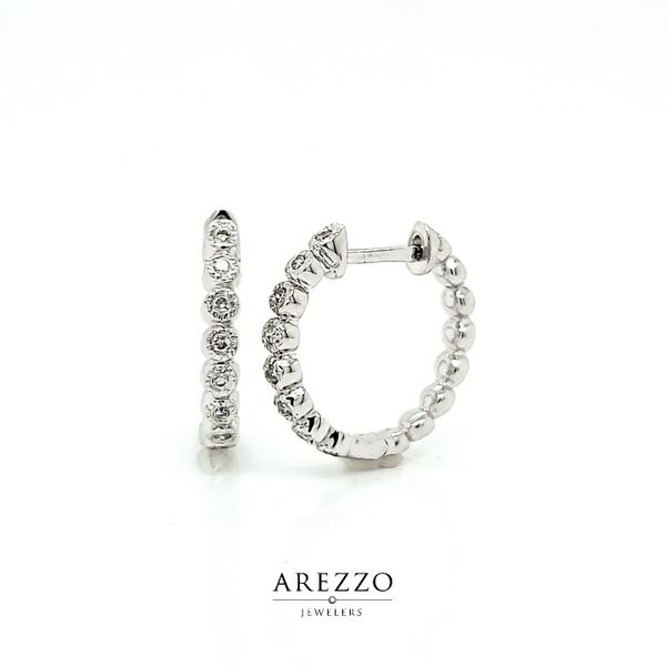 14k White Gold 15mm Diamond Hoop Earrings Arezzo Jewelers Elmwood Park, IL