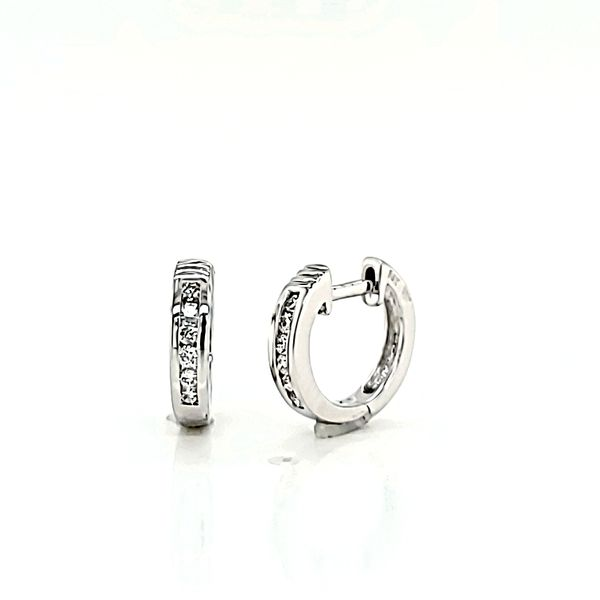 14k White Gold Channel Set Small Diamond Hoop Earrings Arezzo Jewelers Elmwood Park, IL