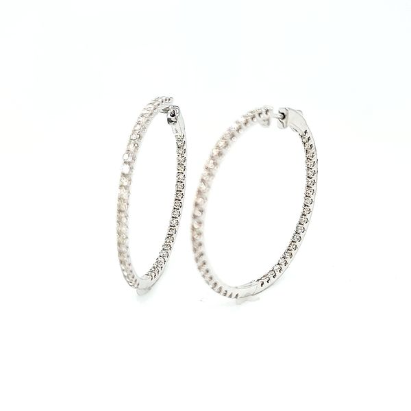 14k White Gold In & Out Diamond Hoop Earrings, 3.67cts Image 2 Arezzo Jewelers Elmwood Park, IL