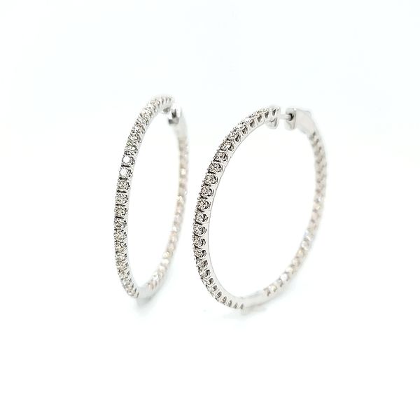 14k White Gold In & Out Diamond Hoop Earrings, 3.67cts Image 3 Arezzo Jewelers Elmwood Park, IL