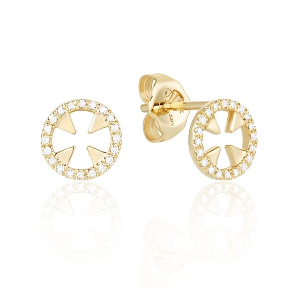 14k Yellow Gold Designer Diamond Circle Stud Earrings Arezzo Jewelers Elmwood Park, IL