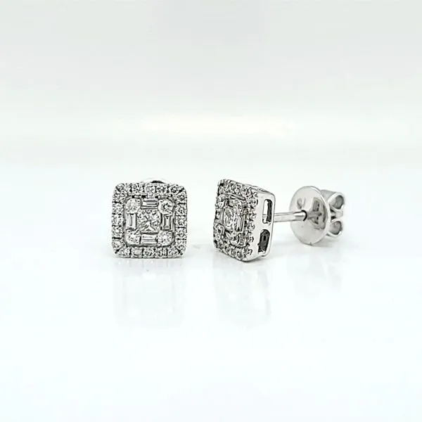 18k White Gold Square Halo Cluster Diamond Stud Earrings Image 2 Arezzo Jewelers Elmwood Park, IL