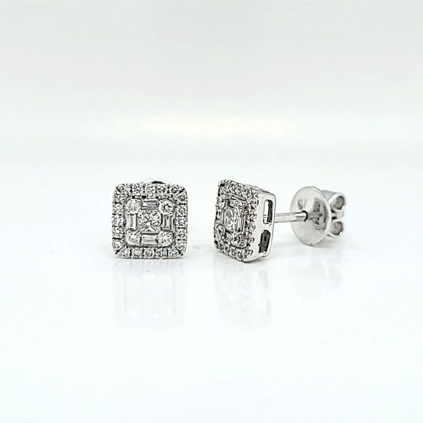 18k White Gold Square Halo Cluster Diamond Stud Earrings Image 2 Arezzo Jewelers Elmwood Park, IL