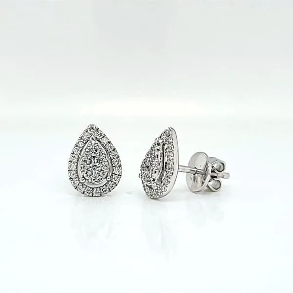 18k White Gold Pear Halo Cluster Diamond Stud Earrings Image 2 Arezzo Jewelers Elmwood Park, IL