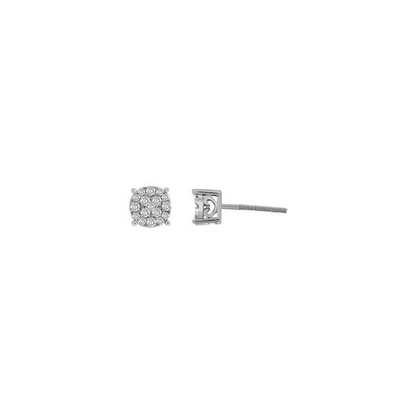 10k White Gold 1/4ct Round Halo Cluster Diamond Earrings Arezzo Jewelers Elmwood Park, IL