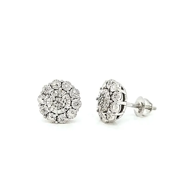 10K White Gold 1/10ct Diamond Halo Earrings Image 2 Arezzo Jewelers Elmwood Park, IL