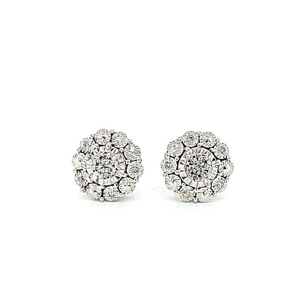 10K White Gold 1/10ct Diamond Halo Earrings Arezzo Jewelers Elmwood Park, IL