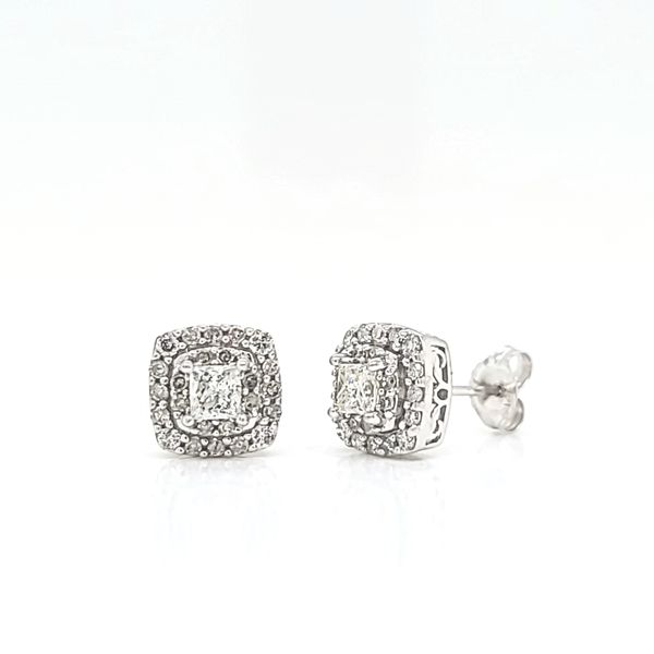 3/4cts Double Halo Princess Cut Diamond Stud Earrings Image 2 Arezzo Jewelers Elmwood Park, IL