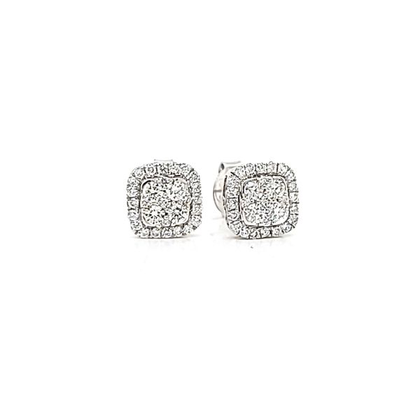 14k White Gold Cushion Halo Diamond Stud Earrings Arezzo Jewelers Elmwood Park, IL